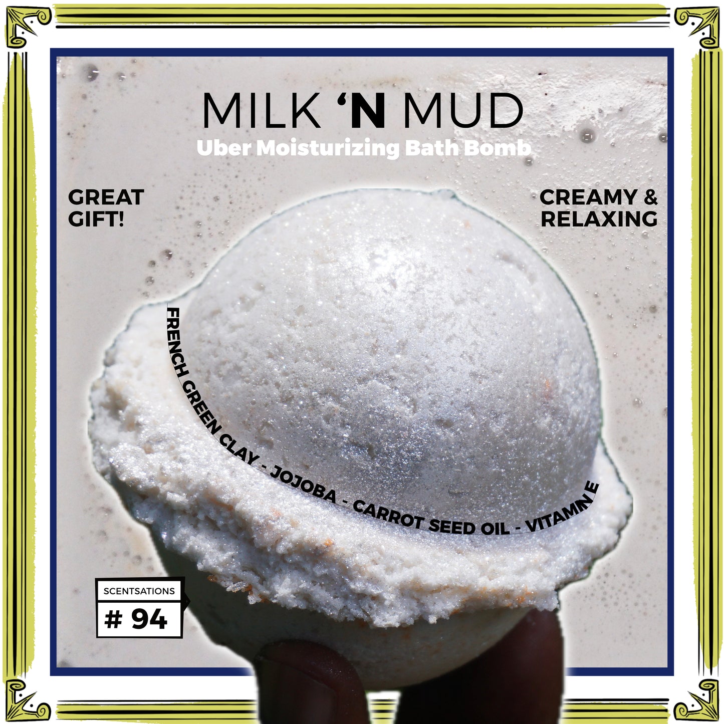 Anti-âge ❌ Bombe de bain Milk n' Mud 🛁 avec argile verte française, jojoba (JUMBO)