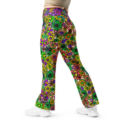 Forbidden Flower {Green/Purple} Jiggle Flare Leggings w Pocket, Moisture Wicking [Sizes 2XS-6XL] {FREE SHIPPING}