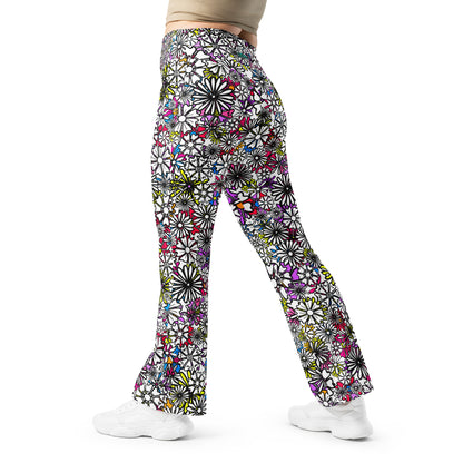 Forbidden Flower {WHITE} Jiggle Flare Leggings w Pocket, Moisture Wicking [Sizes 2XS-6XL] {FREE SHIPPING}