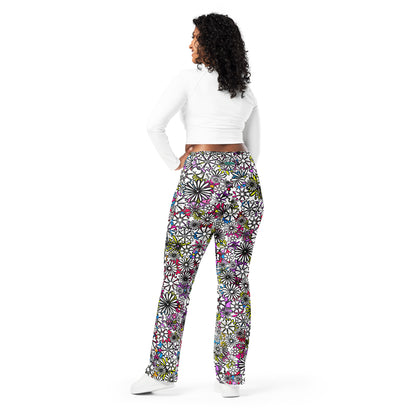 Forbidden Flower {WHITE} Jiggle Flare Leggings w Pocket, Moisture Wicking [Sizes 2XS-6XL] {FREE SHIPPING}