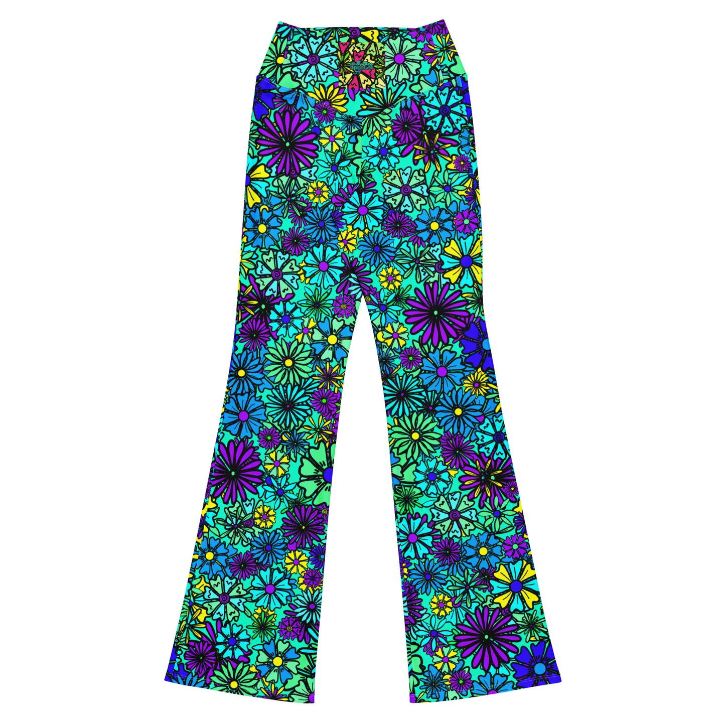 Forbidden Flower {BLUE} Jiggle Flare Leggings w Pocket, Moisture Wicking [Sizes 2XS-6XL] {FREE SHIPPING}