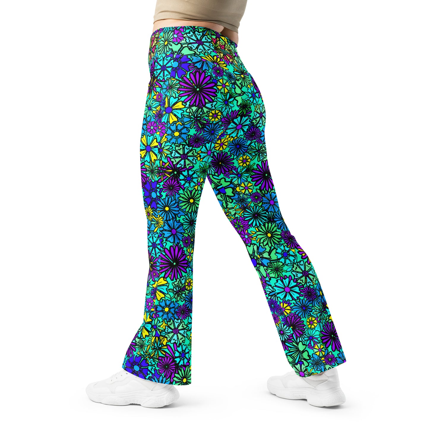 Forbidden Flower {BLUE} Jiggle Flare Leggings w Pocket, Moisture Wicking [Sizes 2XS-6XL] {FREE SHIPPING}