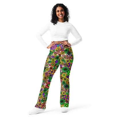 Forbidden Flower {Green/Purple} Jiggle Flare Leggings w Pocket, Moisture Wicking [Sizes 2XS-6XL] {FREE SHIPPING}