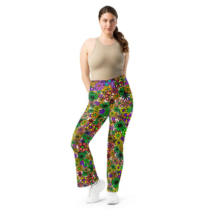 Forbidden Flower {Green/Purple} Jiggle Flare Leggings w Pocket, Moisture Wicking [Sizes 2XS-6XL] {FREE SHIPPING}