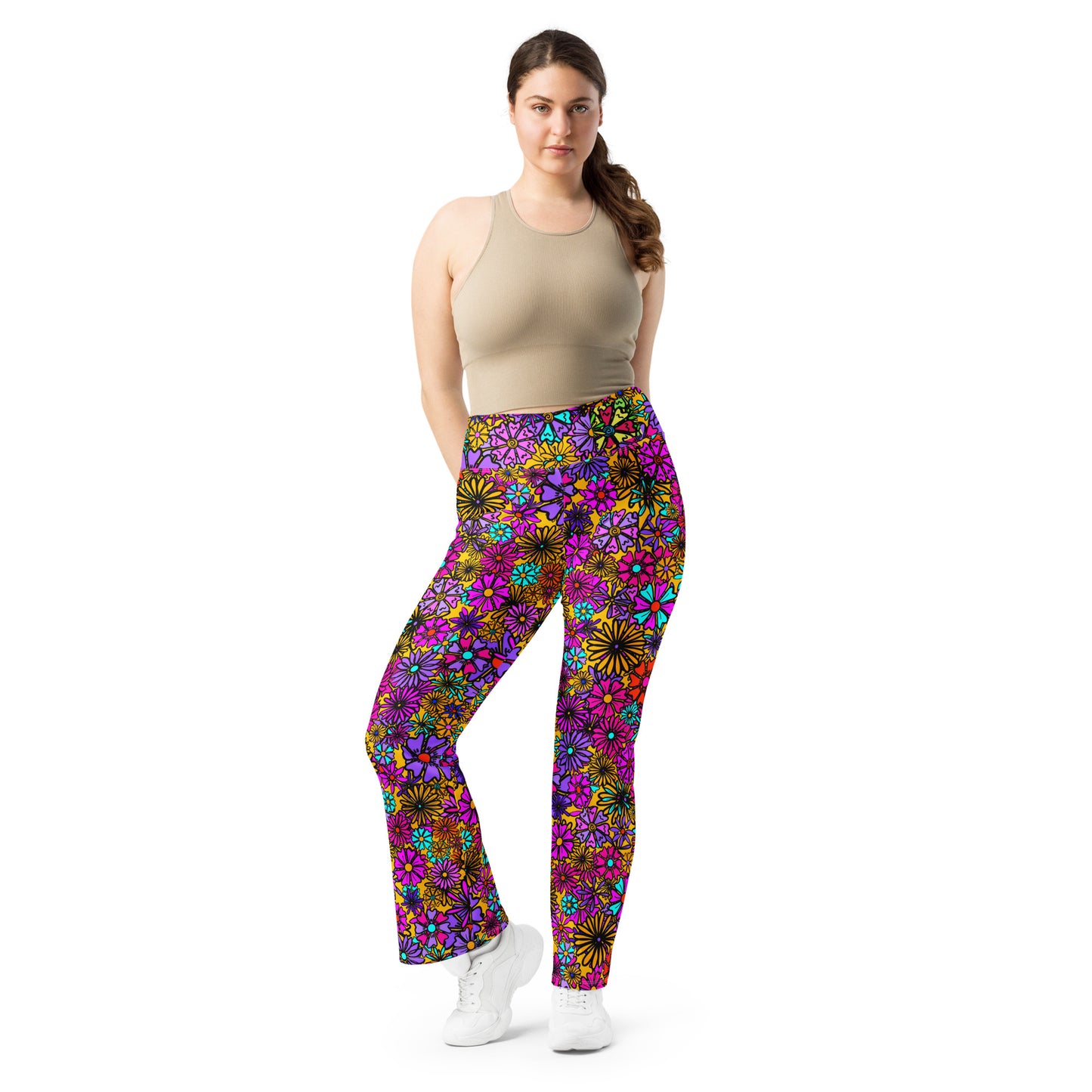 Forbidden Flower {ORANGE} Jiggle Flare Leggings w Pocket, Moisture Wicking [Sizes 2XS-6XL] {FREE SHIPPING}