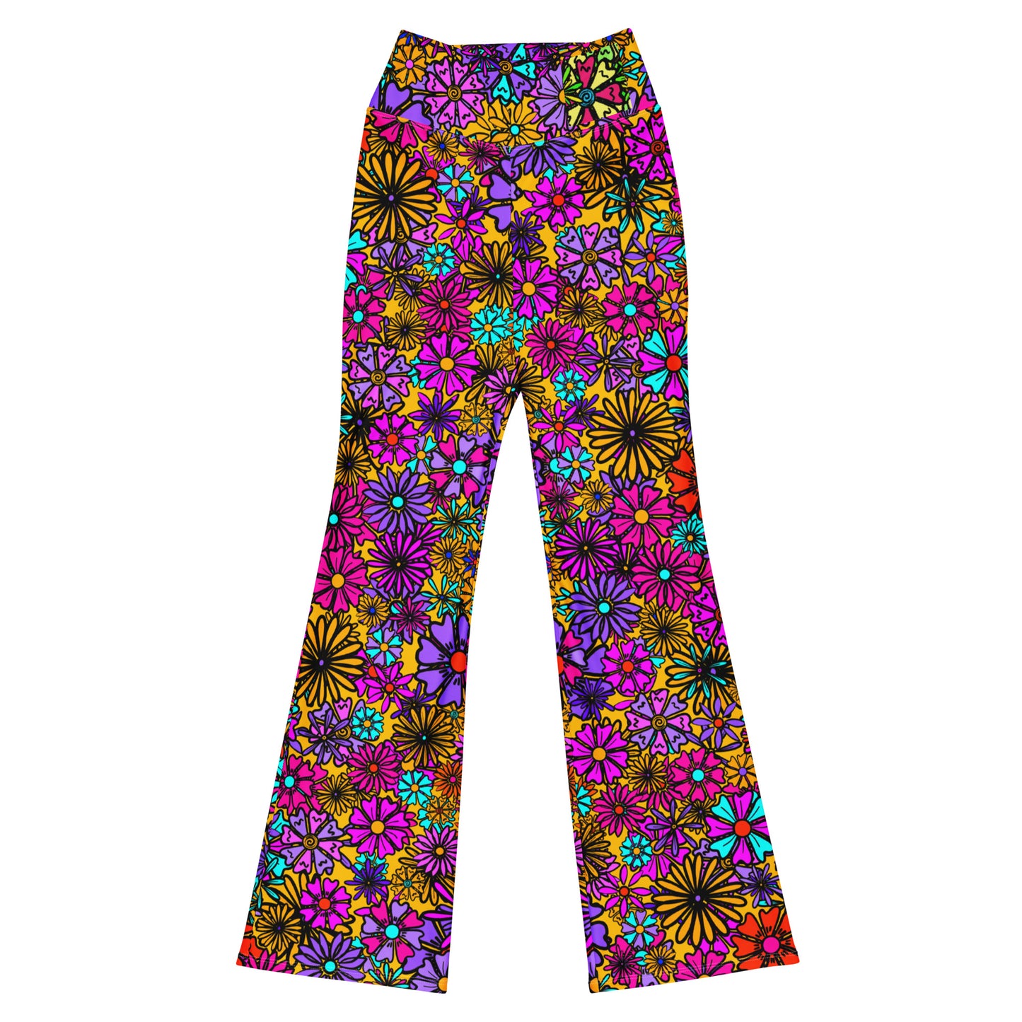 Forbidden Flower {ORANGE} Jiggle Flare Leggings w Pocket, Moisture Wicking [Sizes 2XS-6XL] {FREE SHIPPING}