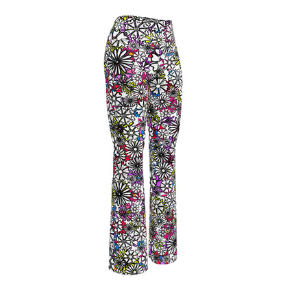 Forbidden Flower {WHITE} Jiggle Flare Leggings w Pocket, Moisture Wicking [Sizes 2XS-6XL] {FREE SHIPPING}