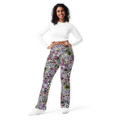 Forbidden Flower {WHITE} Jiggle Flare Leggings w Pocket, Moisture Wicking [Sizes 2XS-6XL] {FREE SHIPPING}