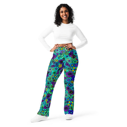 Forbidden Flower {BLUE} Jiggle Flare Leggings w Pocket, Moisture Wicking [Sizes 2XS-6XL] {FREE SHIPPING}