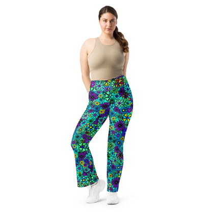 Forbidden Flower {BLUE} Jiggle Flare Leggings w Pocket, Moisture Wicking [Sizes 2XS-6XL] {FREE SHIPPING}