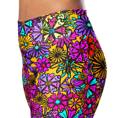 Forbidden Flower {ORANGE} Jiggle Flare Leggings w Pocket, Moisture Wicking [Sizes 2XS-6XL] {FREE SHIPPING}