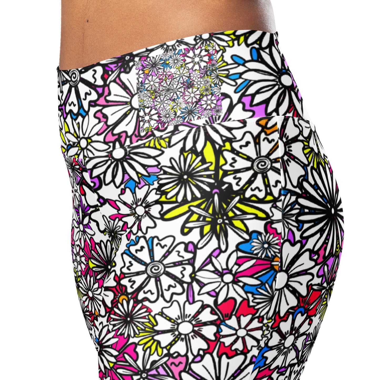 Forbidden Flower {WHITE} Jiggle Flare Leggings w Pocket, Moisture Wicking [Sizes 2XS-6XL] {FREE SHIPPING}