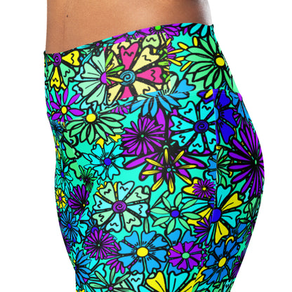 Forbidden Flower {BLUE} Jiggle Flare Leggings w Pocket, Moisture Wicking [Sizes 2XS-6XL] {FREE SHIPPING}