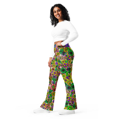 Forbidden Flower {Green/Purple} Jiggle Flare Leggings w Pocket, Moisture Wicking [Sizes 2XS-6XL] {FREE SHIPPING}