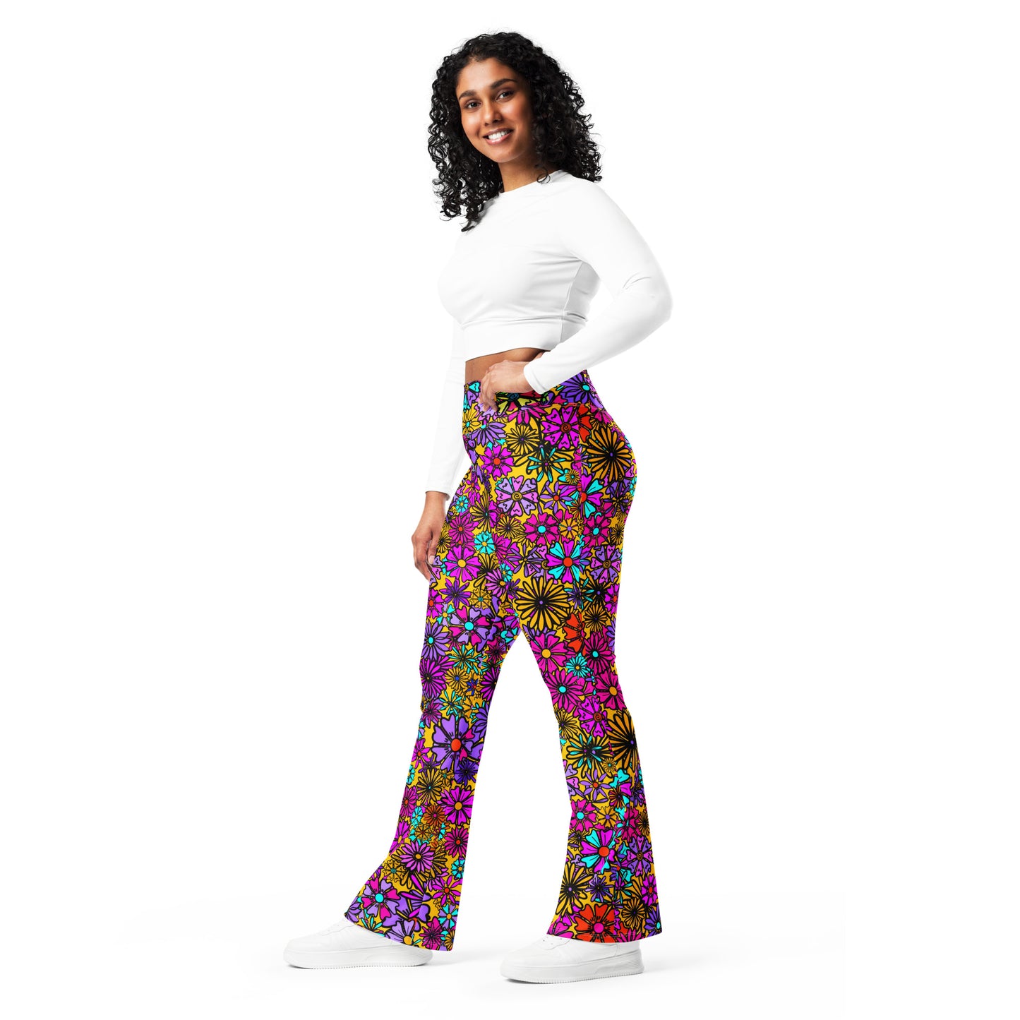 Forbidden Flower {ORANGE} Jiggle Flare Leggings w Pocket, Moisture Wicking [Sizes 2XS-6XL] {FREE SHIPPING}