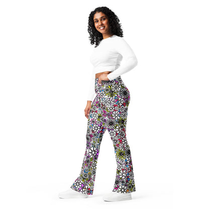 Forbidden Flower {WHITE} Jiggle Flare Leggings w Pocket, Moisture Wicking [Sizes 2XS-6XL] {FREE SHIPPING}