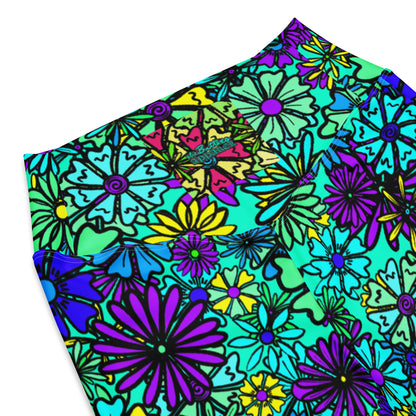 Forbidden Flower {BLUE} Jiggle Flare Leggings w Pocket, Moisture Wicking [Sizes 2XS-6XL] {FREE SHIPPING}