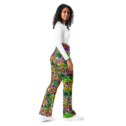 Forbidden Flower {Green/Purple} Jiggle Flare Leggings w Pocket, Moisture Wicking [Sizes 2XS-6XL] {FREE SHIPPING}