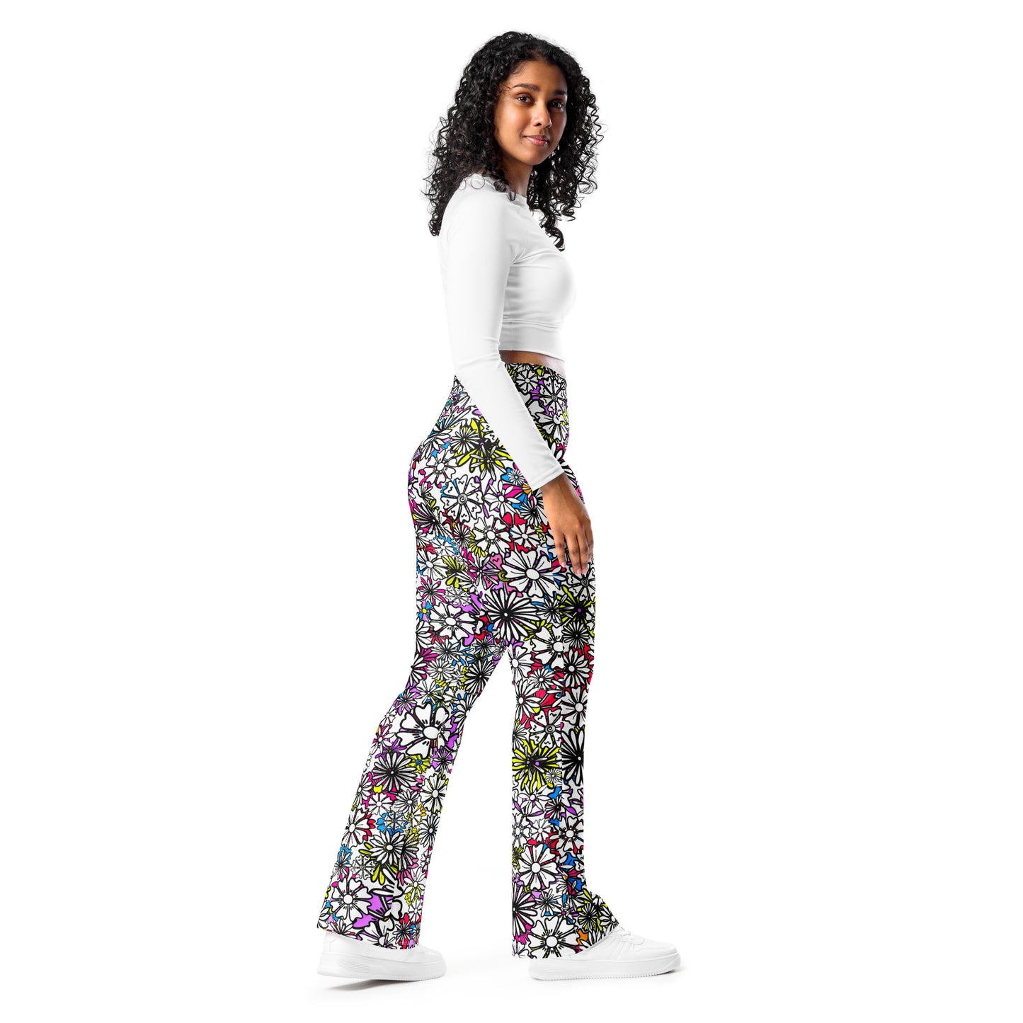 Forbidden Flower {WHITE} Jiggle Flare Leggings w Pocket, Moisture Wicking [Sizes 2XS-6XL] {FREE SHIPPING}