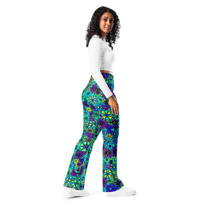 Forbidden Flower {BLUE} Jiggle Flare Leggings w Pocket, Moisture Wicking [Sizes 2XS-6XL] {FREE SHIPPING}