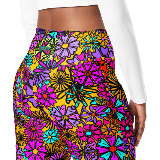 Forbidden Flower {ORANGE} Jiggle Flare Leggings w Pocket, Moisture Wicking [Sizes 2XS-6XL] {FREE SHIPPING}