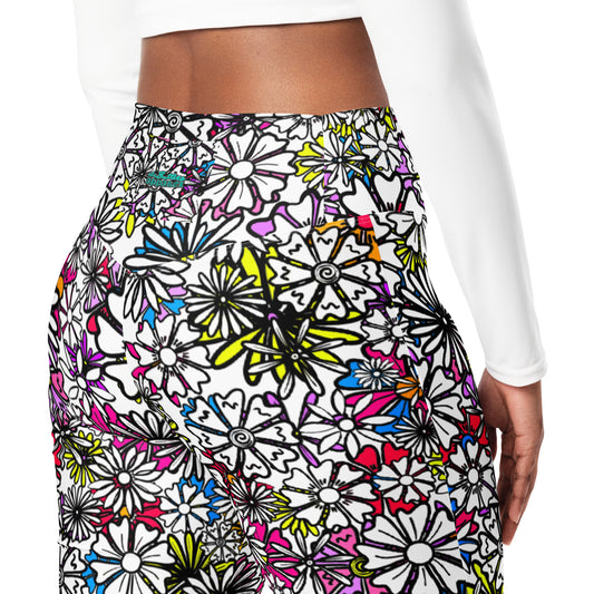 Forbidden Flower {WHITE} Jiggle Flare Leggings w Pocket, Moisture Wicking [Sizes 2XS-6XL] {FREE SHIPPING}