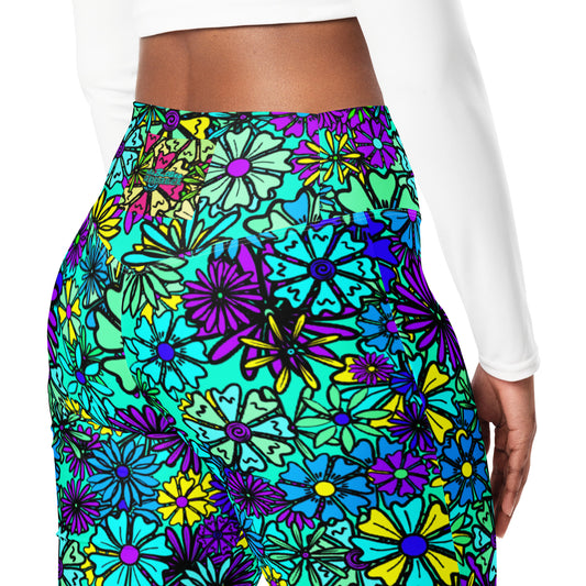 Forbidden Flower {BLUE} Jiggle Flare Leggings w Pocket, Moisture Wicking [Sizes 2XS-6XL] {FREE SHIPPING}