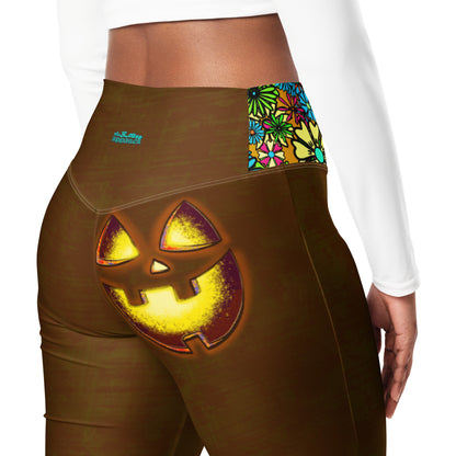 Mr Spookington (BROWN) Super Jiggle Flare Leggings w Pocket, Moisture Wicking [Sizes 2XS-6XL] {FREE SHIPPING}