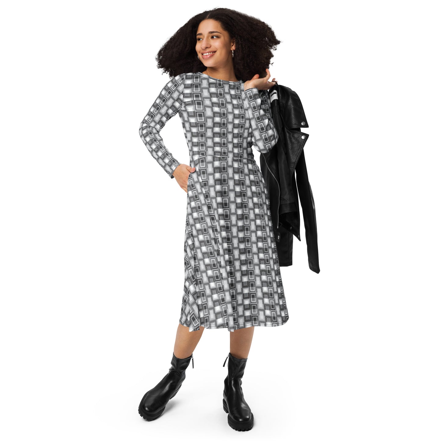 Disco {NEXUS} Midi Dress w Pockets & Stretch [Sizes XS-3XL}