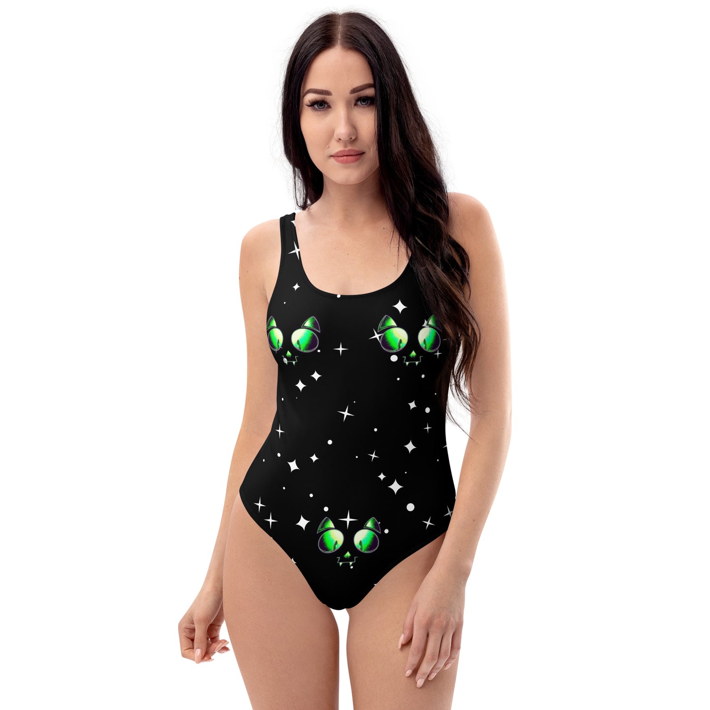 Skelecat One-Piece Swimsuit (4-Way Stretch, Cheeky Fit) [Sizes XS-3X]