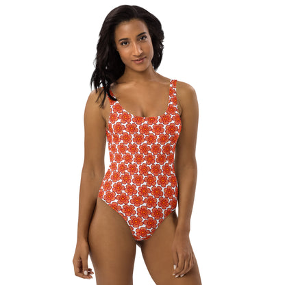 Arnoldii Rafflesia / Corpse Flower (White) | One-Piece Swimsuit (4-Way Stretch, Cheeky Fit) [Sizes XS-3X] [FREE SHIPPING]