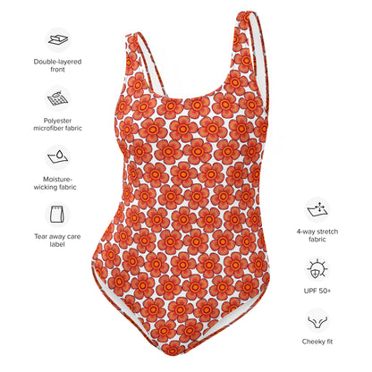 Arnoldii Rafflesia / Corpse Flower (White) | One-Piece Swimsuit (4-Way Stretch, Cheeky Fit) [Sizes XS-3X] [FREE SHIPPING]