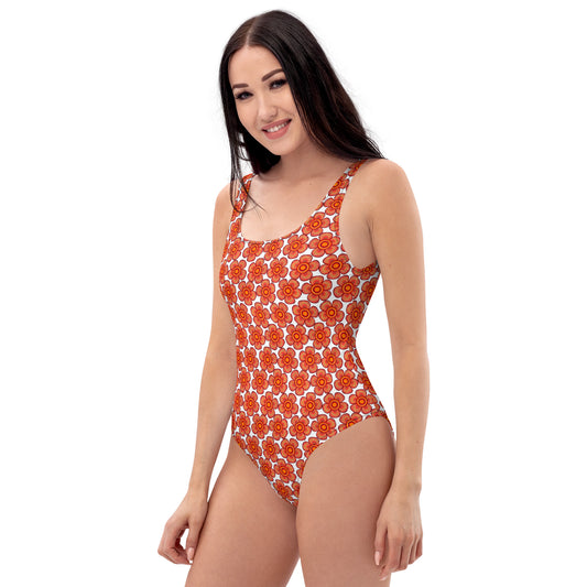 Arnoldii Rafflesia / Corpse Flower (White) | One-Piece Swimsuit (4-Way Stretch, Cheeky Fit) [Sizes XS-3X] [FREE SHIPPING]