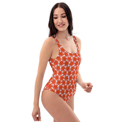 Arnoldii Rafflesia / Corpse Flower (White) | One-Piece Swimsuit (4-Way Stretch, Cheeky Fit) [Sizes XS-3X] [FREE SHIPPING]