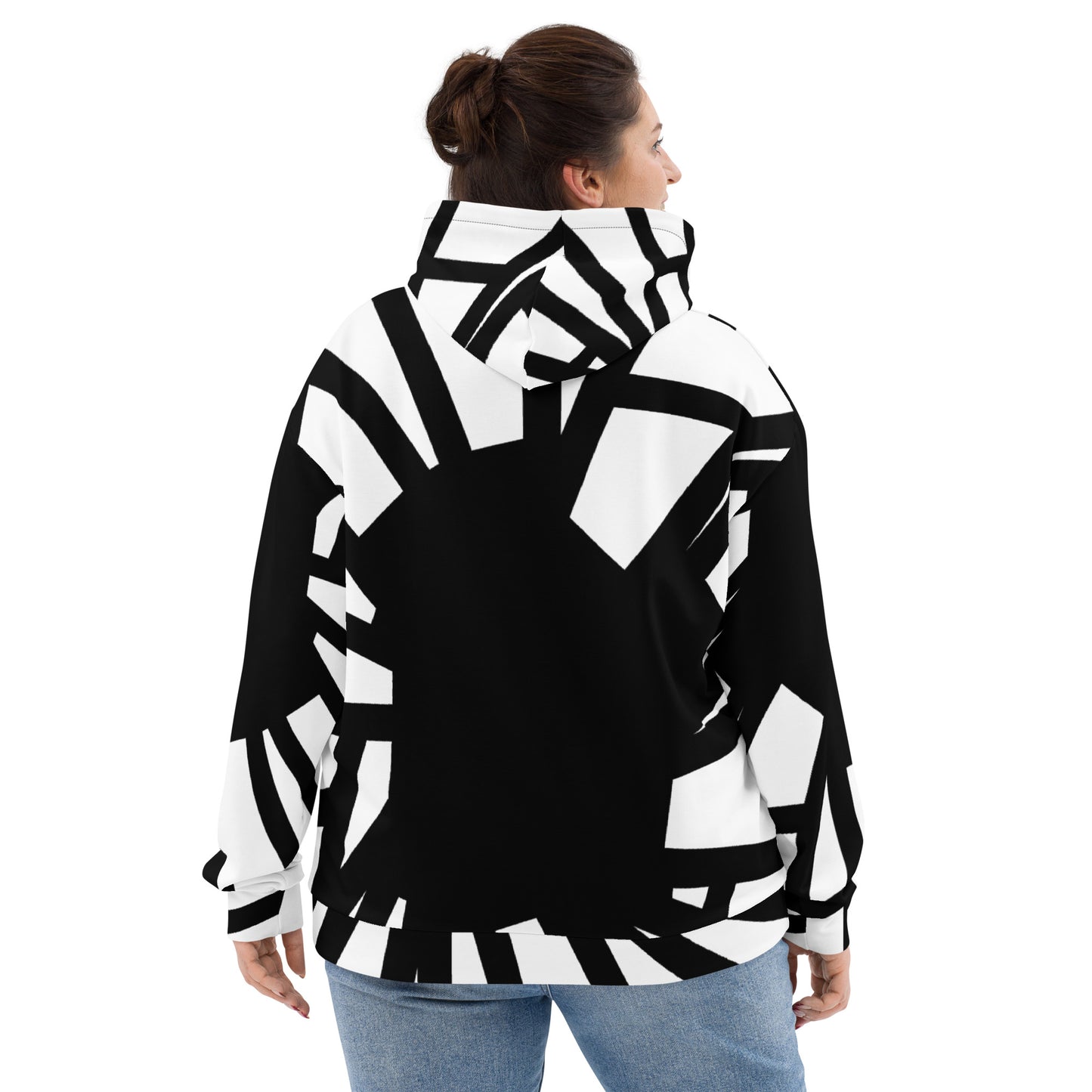 Shattered in Black & White Fleece Bunny Hug Hoodie Totes Chill Loose Fit Unisex All-Over Print [Sizes 2XS-6X] [FREE SHIPPING]