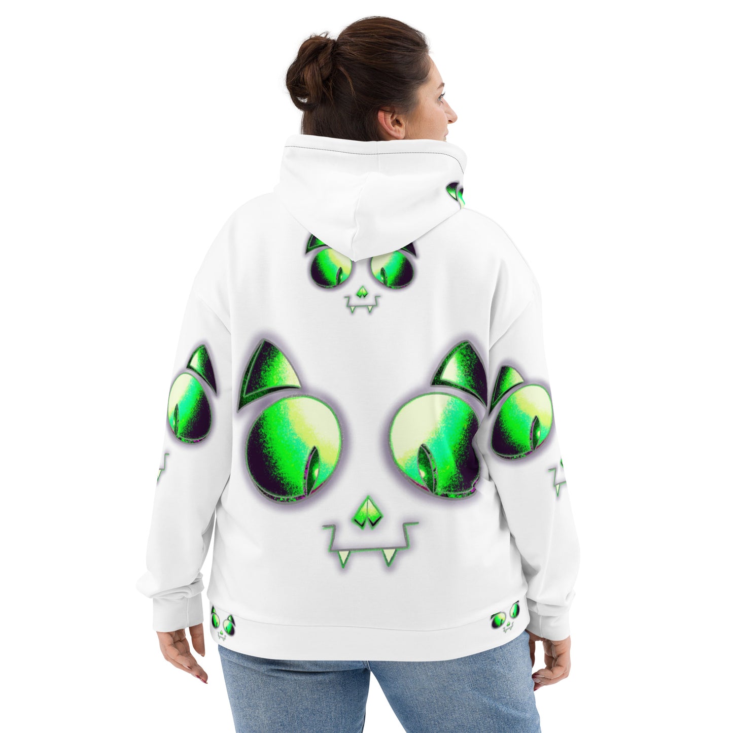 Skelecat (BONE) | All-Over Print Fleece Bunny Hug Hoodie Totes Chill Loose Fit Unisex [Sizes 2XS-6X] [FREE SHIPPING]