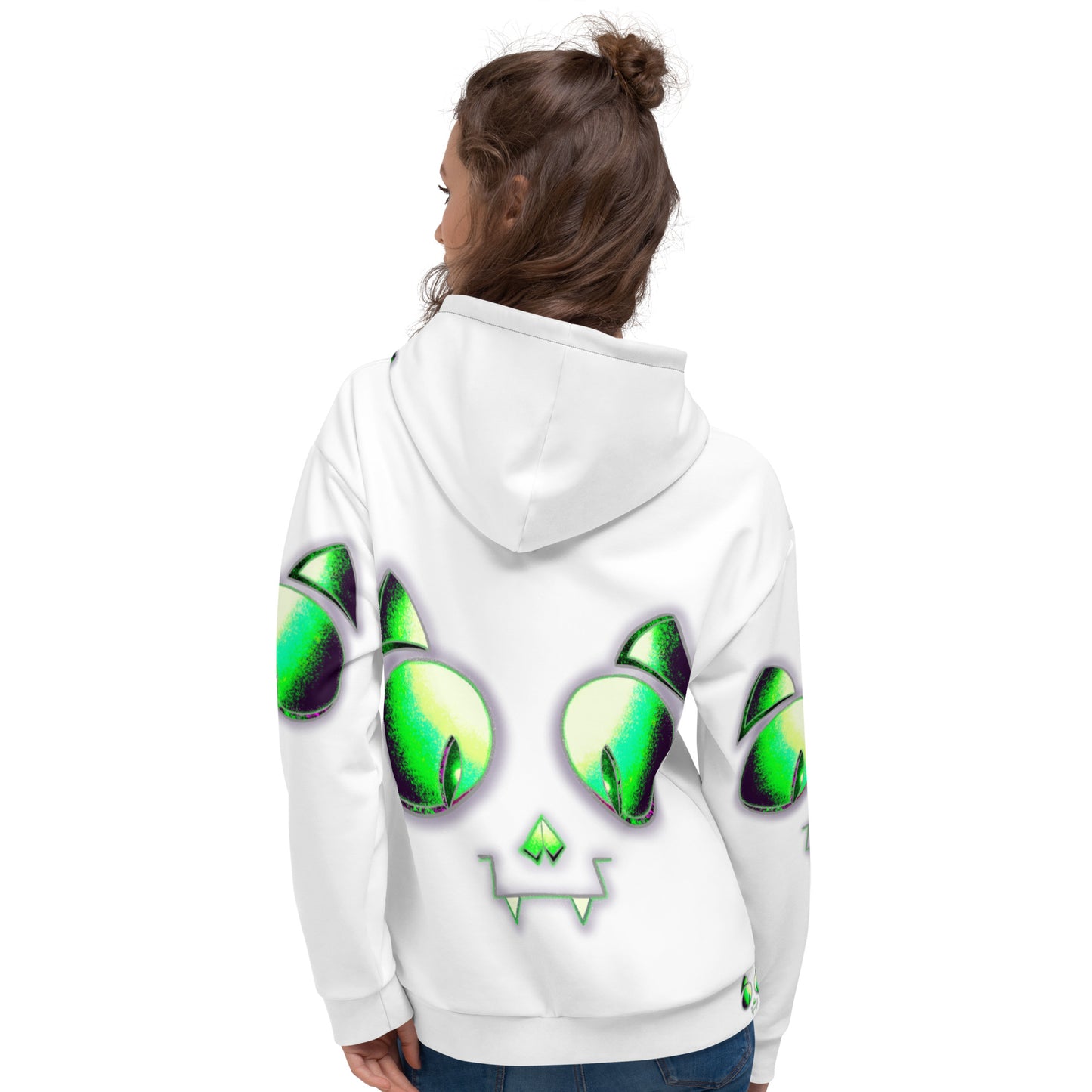 Skelecat (BONE) | All-Over Print Fleece Bunny Hug Hoodie Totes Chill Loose Fit Unisex [Sizes 2XS-6X] [FREE SHIPPING]