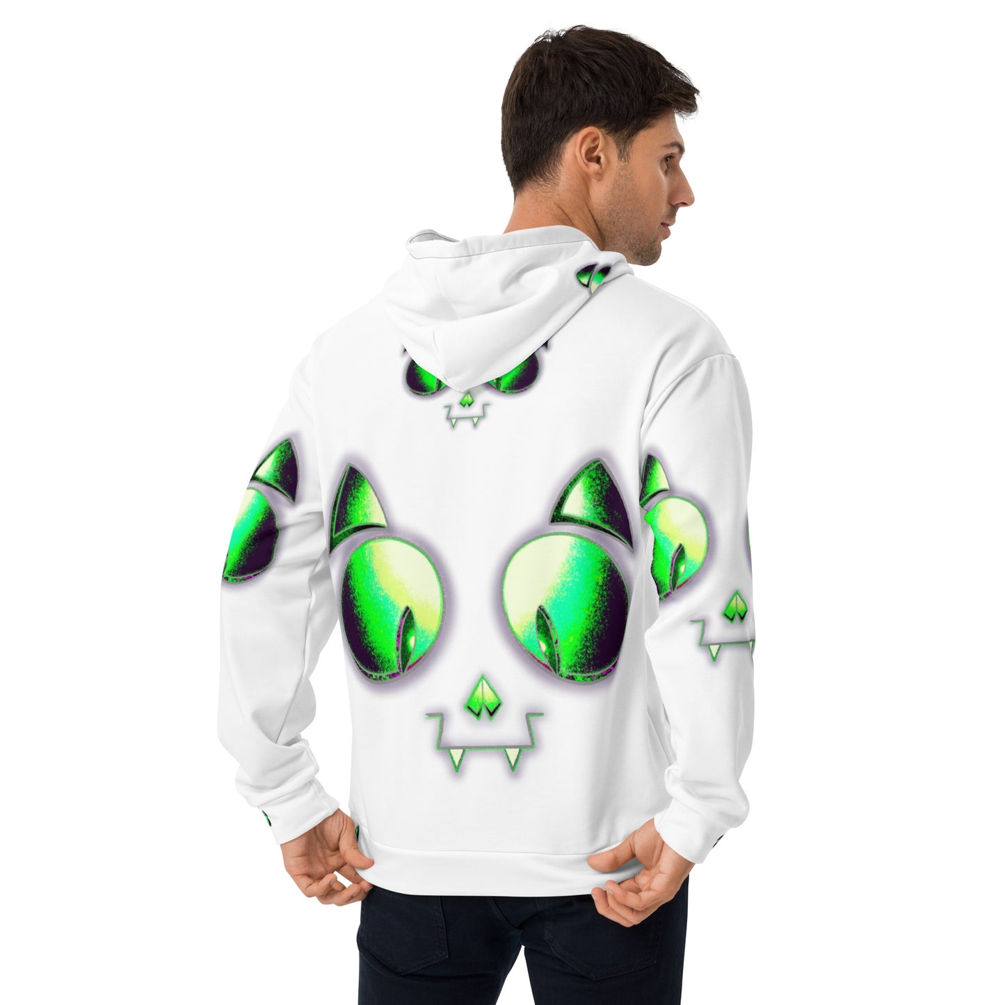 Skelecat (BONE) | All-Over Print Fleece Bunny Hug Hoodie Totes Chill Loose Fit Unisex [Sizes 2XS-6X] [FREE SHIPPING]