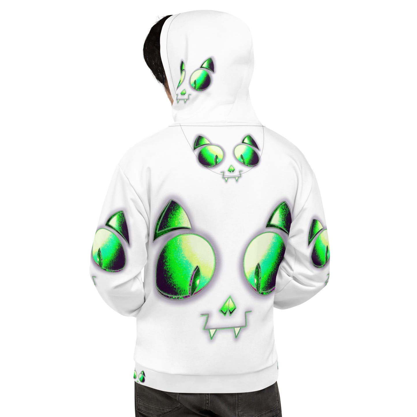 Skelecat (BONE) | All-Over Print Fleece Bunny Hug Hoodie Totes Chill Loose Fit Unisex [Sizes 2XS-6X] [FREE SHIPPING]