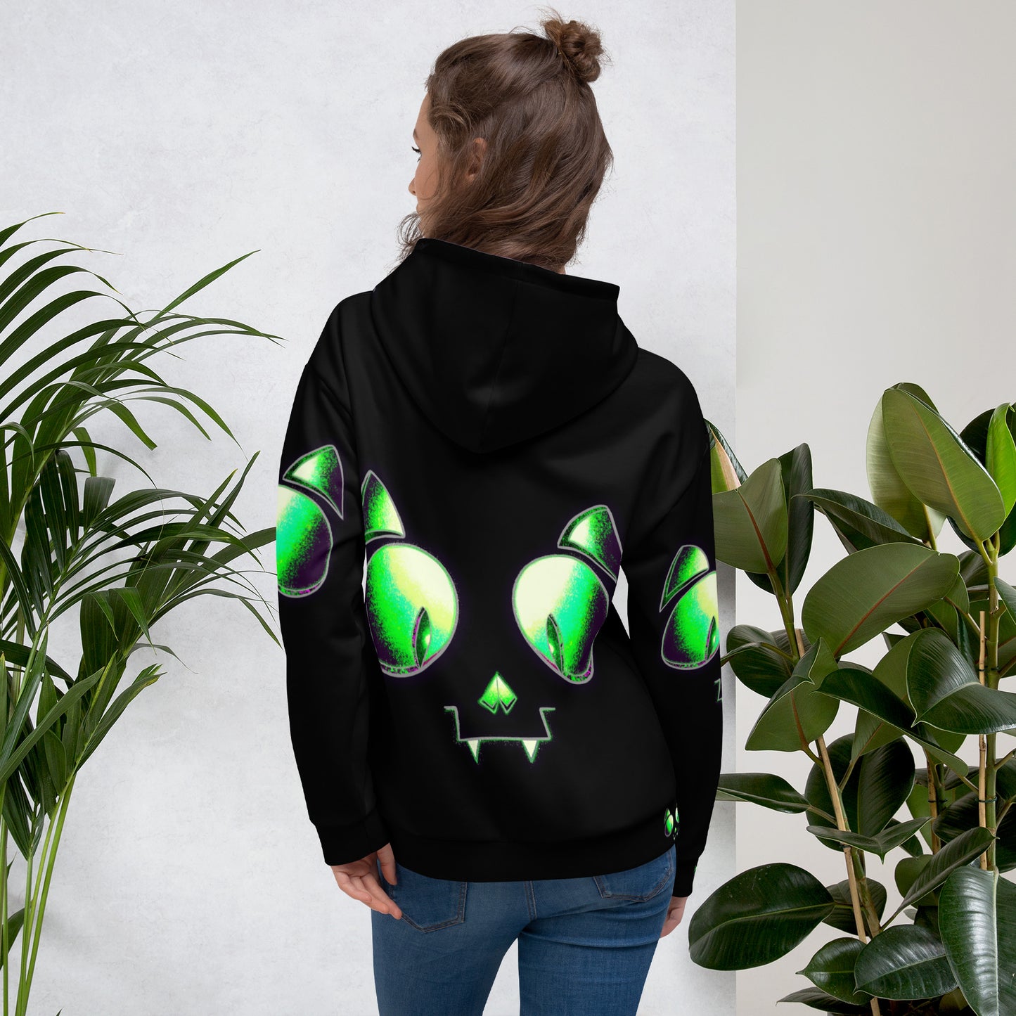 Skelecat (VOID) | All-Over Print Fleece Bunny Hug Hoodie Totes Chill Loose Fit Unisex [Sizes 2XS-6X] [FREE SHIPPING]