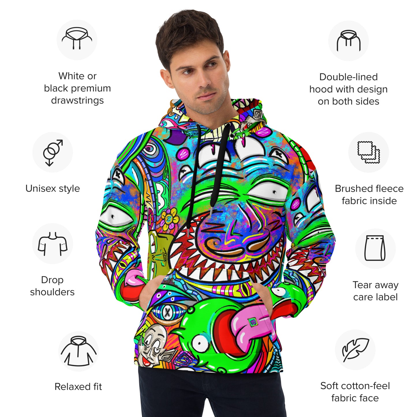 Psychedelia | All-Over Print  Fleece Bunny Hug Hoodie Totes Chill Loose Fit Unisex [Sizes 2XS-6X] [FREE SHIPPING]