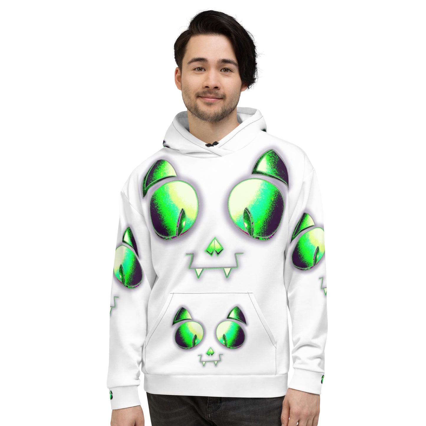 Skelecat (BONE) | All-Over Print Fleece Bunny Hug Hoodie Totes Chill Loose Fit Unisex [Sizes 2XS-6X] [FREE SHIPPING]