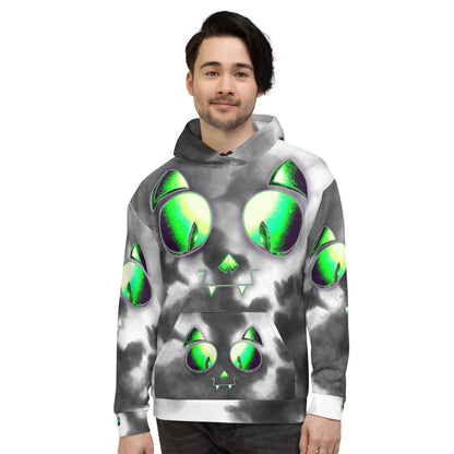 Skelecat (MULTI TIEDYE) | All-Over Print Fleece Bunny Hug Hoodie Totes Chill Loose Fit Unisex [Sizes 2XS-6X] [FREE SHIPPING]