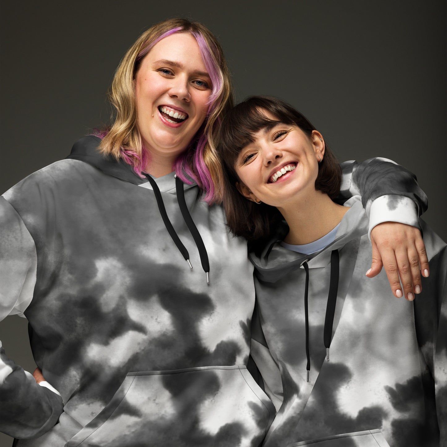 Black Watercolor | All-Over Print Fleece Bunny Hug Hoodie Totes Chill Loose Fit Unisex [Sizes 2XS-6XL] [FREE SHIPPING]