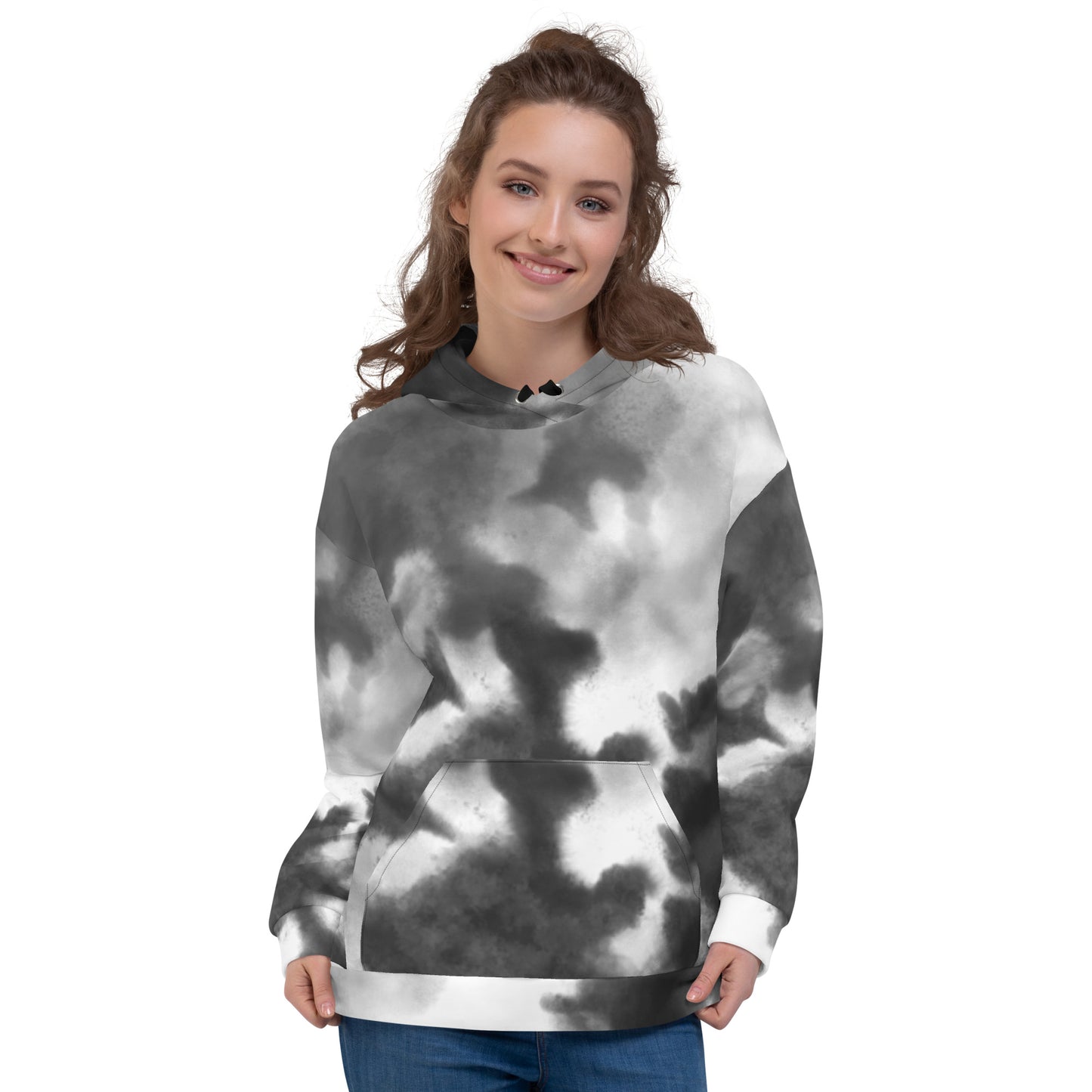 Black Watercolor | All-Over Print Fleece Bunny Hug Hoodie Totes Chill Loose Fit Unisex [Sizes 2XS-6XL] [FREE SHIPPING]