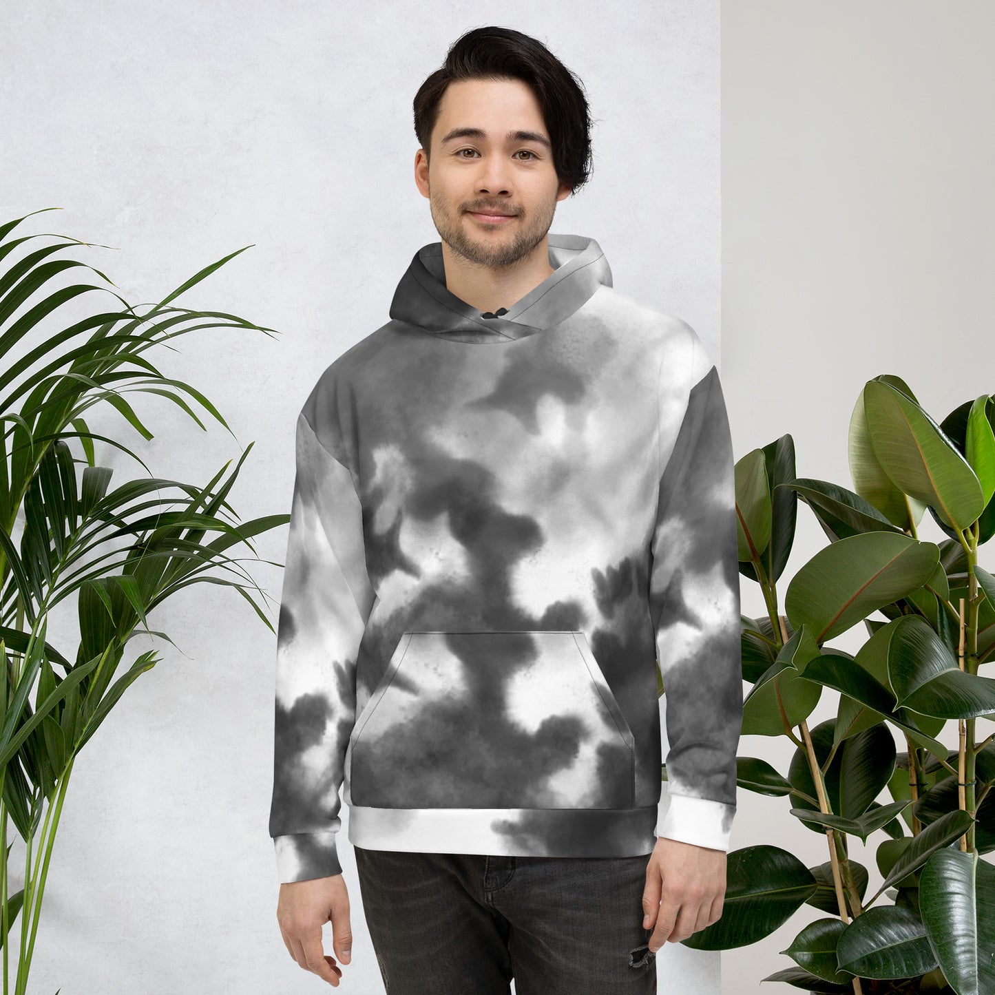 Black Watercolor | All-Over Print Fleece Bunny Hug Hoodie Totes Chill Loose Fit Unisex [Sizes 2XS-6XL] [FREE SHIPPING]