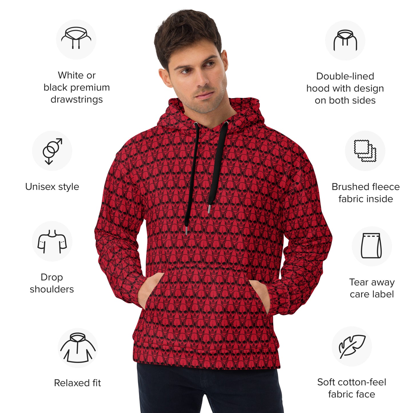 Earnest Bones (Red) | All-Over Print Fleece Bunny Hug Hoodie Totes Chill Loose Fit Unisex [Sizes 2XS-6XL] [FREE SHIPPING]