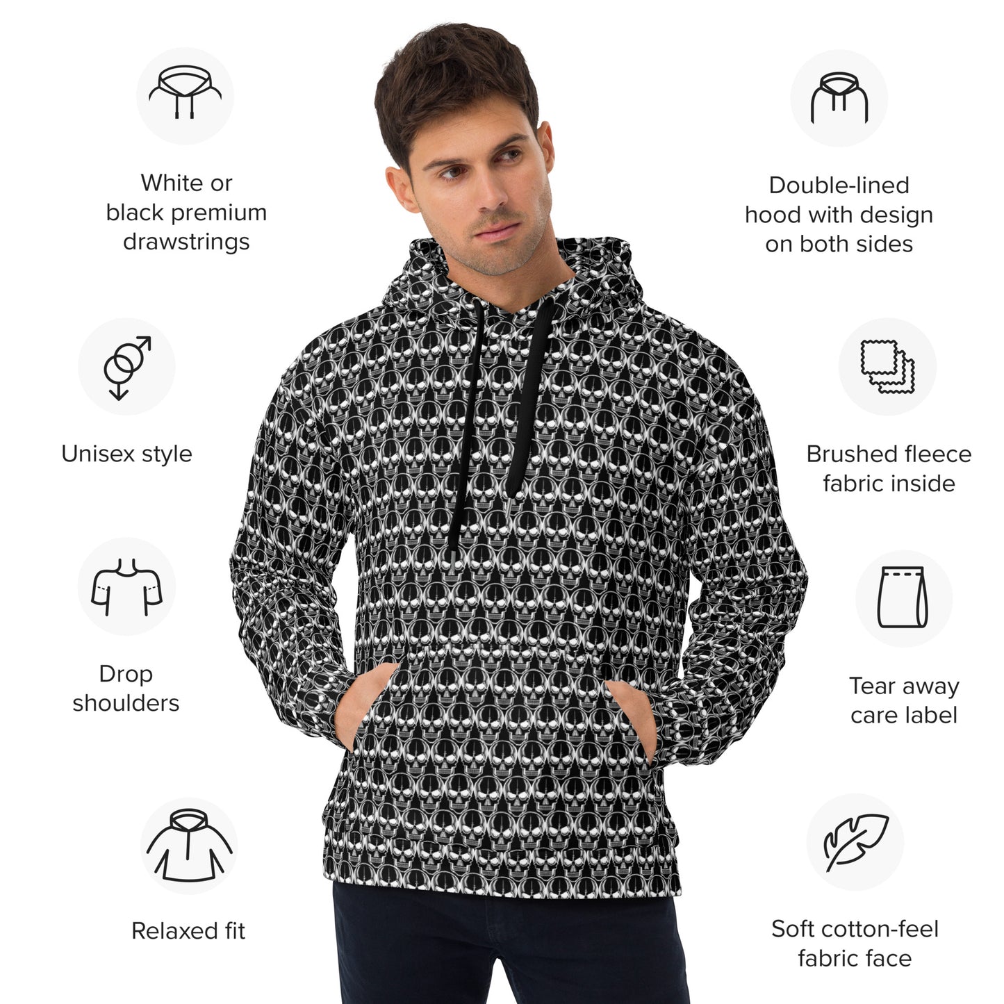 Earnest Bones (Black) | All-Over Print Fleece Bunny Hug Hoodie Totes Chill [Sizes 2XS-6XL] [FREE SHIPPING]