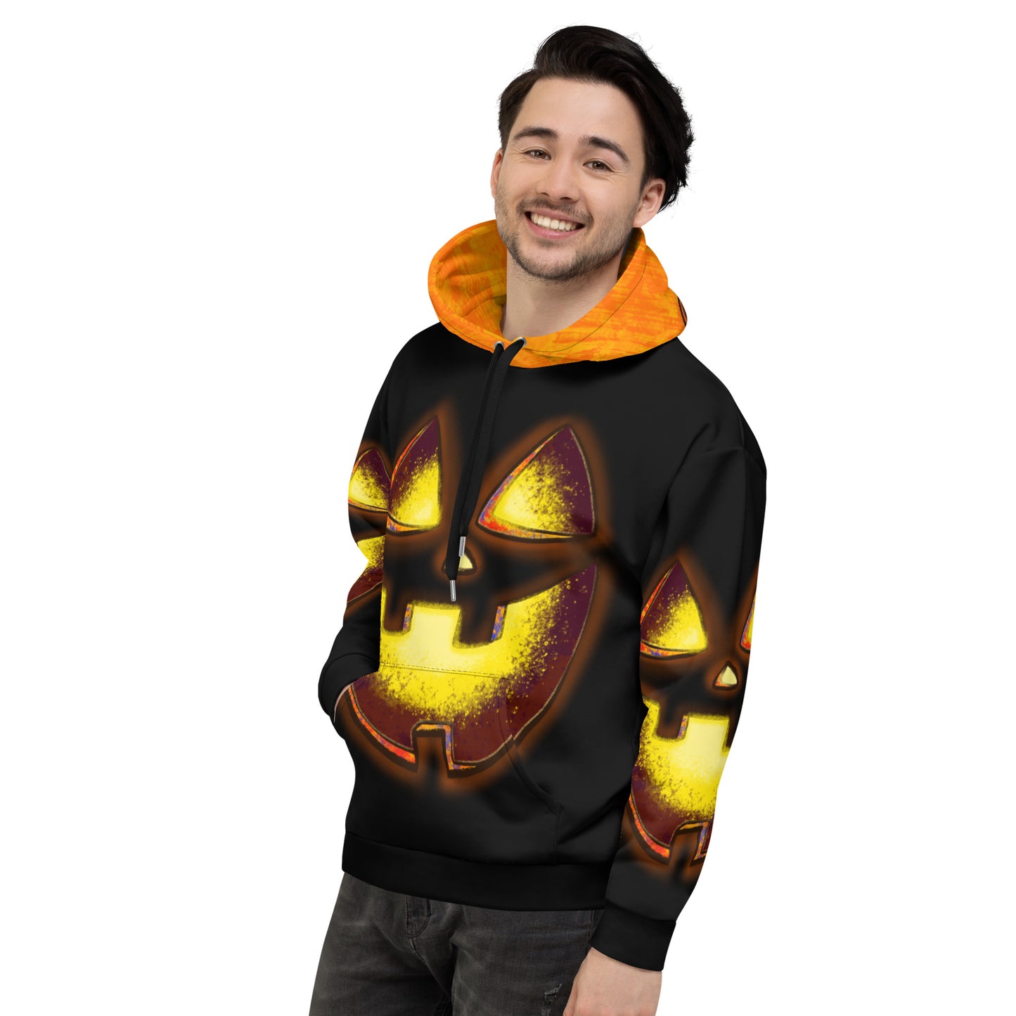 Mr Spookington {Orange/Black} | All-Over Print Fleece Bunny Hug Hoodie Totes Chill Loose Fit Unisex [Sizes 2XS-6X] [FREE SHIPPING]