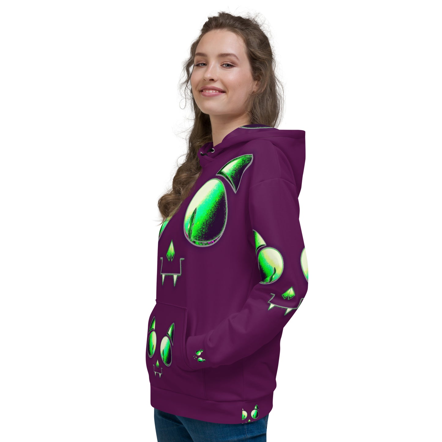 Skelecat (Tyrion Purple) | All-Over Print Fleece Bunny Hug Hoodie Totes Chill Loose Fit Unisex [Sizes 2XS-6X] [FREE SHIPPING]